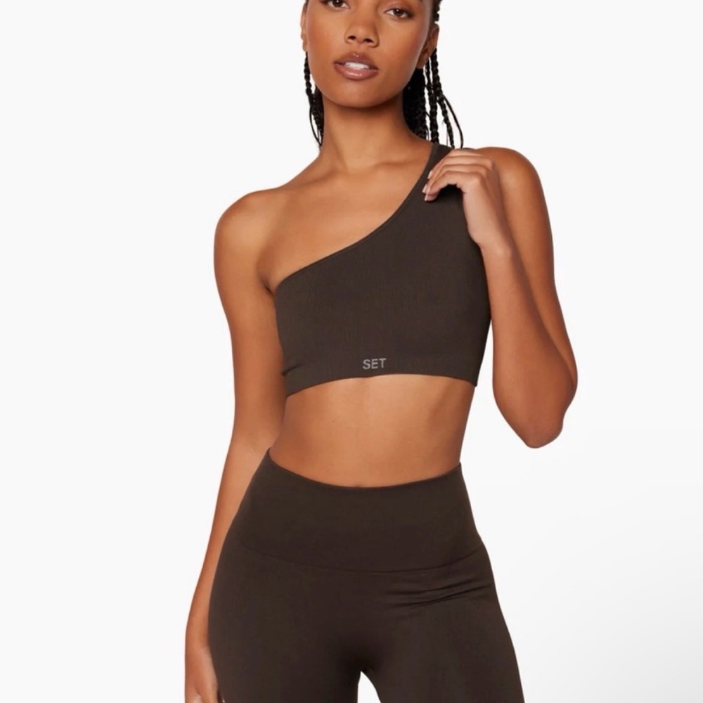Set Active Sculptflex Power One Shoulder Bra and Power  Leggings in Espresso